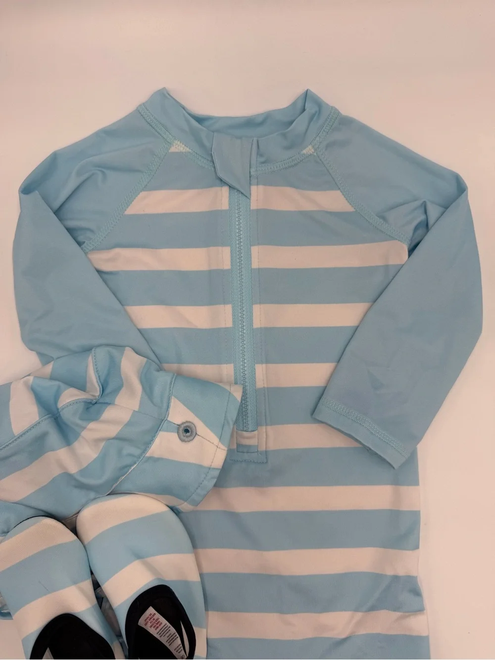 Izod Light Blue and White Rash Guard One-Piece with Hat and Water Shoes 12M